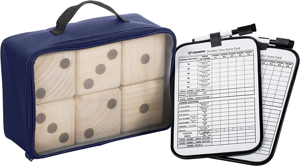 Big Roller 3.5" Wooden Lawn Dice with Scoreboard and Carry-On Bag